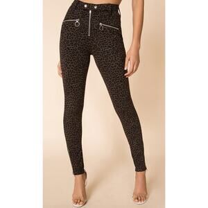 Blank NYC Pants Womens 30 Black Brown Leopard Animal Moto Skinny Mob Wife